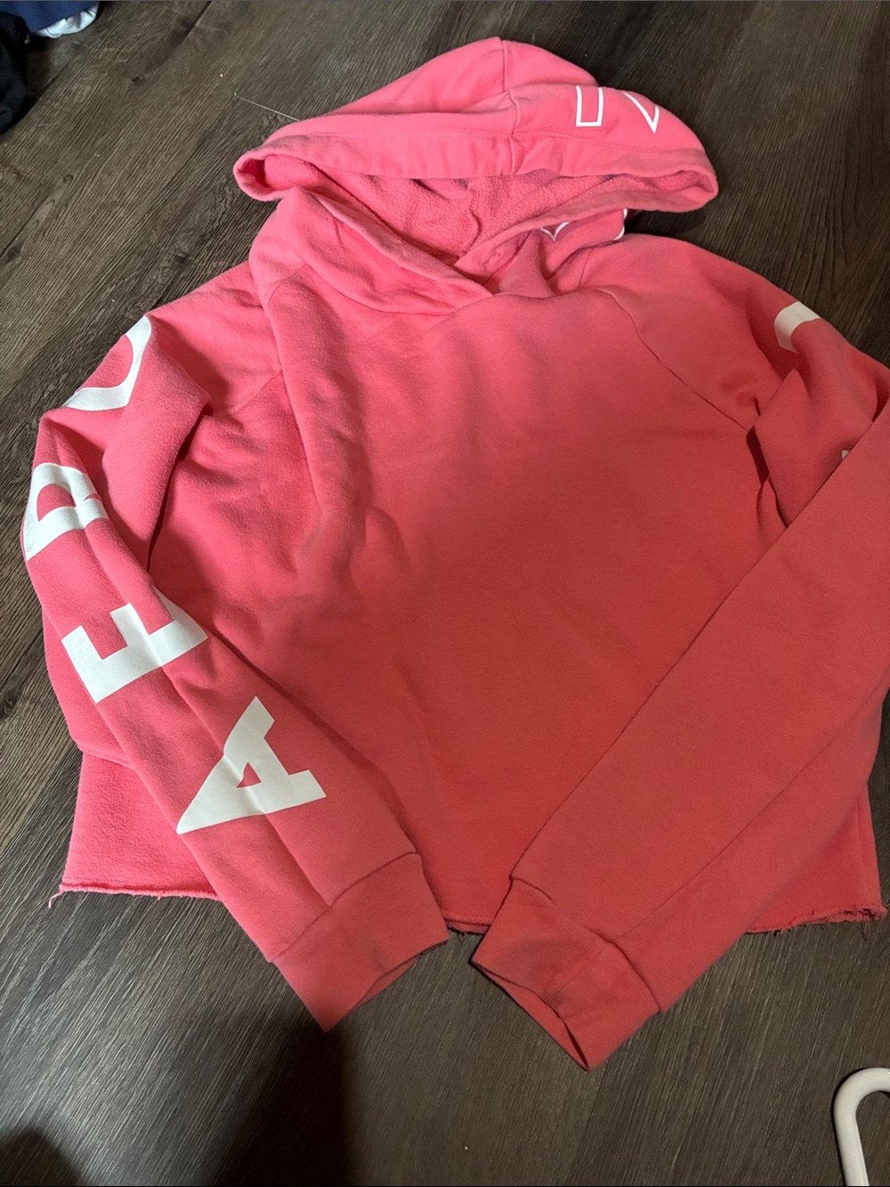 Aeropostale Coral Pink Hooded Sweatshirt with White Sleeve Letters